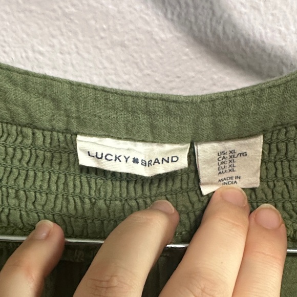 Lucky Brand Olive Green Smocked Top - Picture 2 of 14